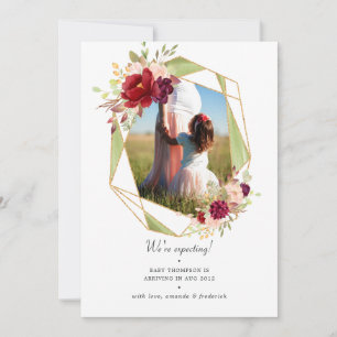 Burgundy och ros geometriskt blomster graviditet meddelande