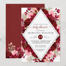 Burgundy och Rosa Akvarell Blommig Bebis Shower