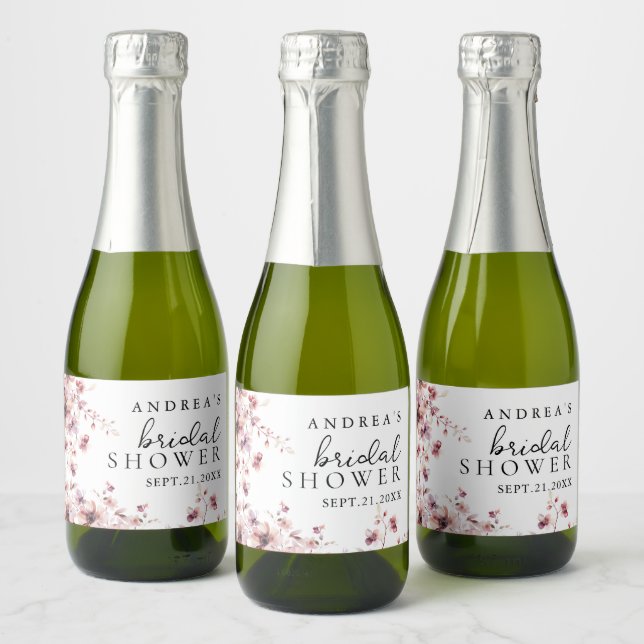 Burgundy och Rosa Akvarell Blommig Bröllopsdusch  (Flaskor)