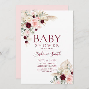 Burgundy och Rosa Baby Shower Girl-inbjudan Inbjudningar