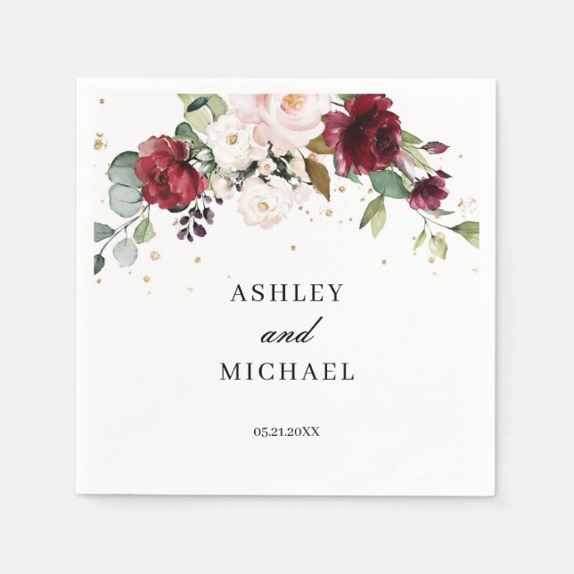  Burgundy och Rosa Blommigt Boho Napkins Pappersservett (Framsidan)