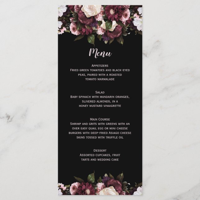 Burgundy och Rosa Blommigt Bouquet Bröllop Menu Meny (Framsida)