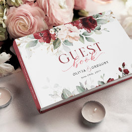 Burgundy och Rosa Blommigt Bröllop Gästböcker
