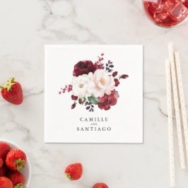 Burgundy och Rosa Blommigt Bröllop Papper Pappersservett