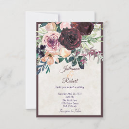 Burgundy och rosa blommigt budget bröllop invitati inbjudningar