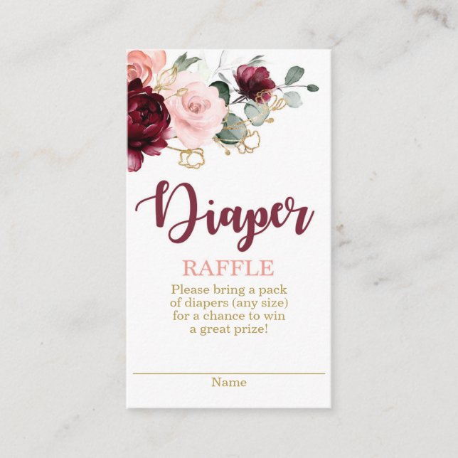 Burgundy och rosa blommigt Diaper Raffle Tilläggskort (Framsida)