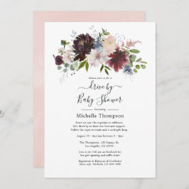 Burgundy och Rosa Blommigt Drive by Shower Inbjudningar