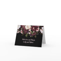 Burgundy och  Rosa Blommigt på svart Tack