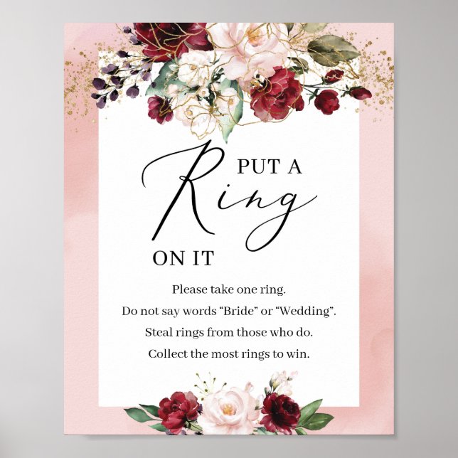 Burgundy och rosa blommigt satte ett ring på det. poster (Framsidan)