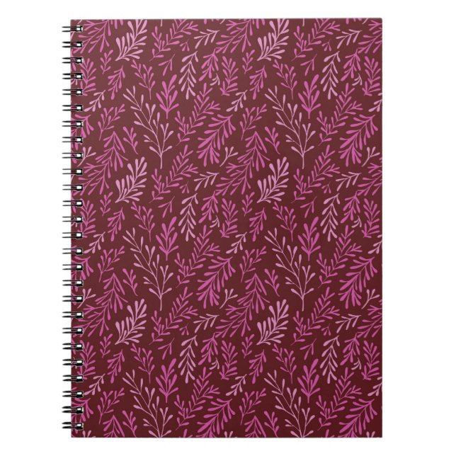 Burgundy och Rosa Blommigt Tropical Löv Mönster Anteckningsbok (Framsidan)