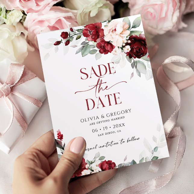 Burgundy och  Rosa Bröllop spara datum Inbjudningar (Skapare uppladdad)