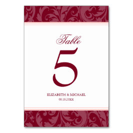 Burgundy och  Rosa Damask Swirl Bröllop Bordsnummer