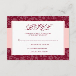 Burgundy och  Rosa Damask Swirl Bröllop OSA Kort