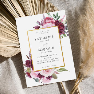 Burgundy och Rosa Elegant Blommigt Bröllop Inbjudningar