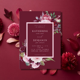 Burgundy och Rosa Elegant Blommigt Bröllop Inbjudningar