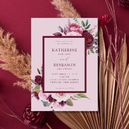 Burgundy och Rosa Elegant Blommigt Bröllop Inbjudningar