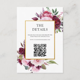 Burgundy och Rosa Elegant Blommigt Bröllop Tilläggskort