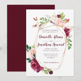 Burgundy och Rosa Geometric Watercolor Bröllop | Inbjudningar