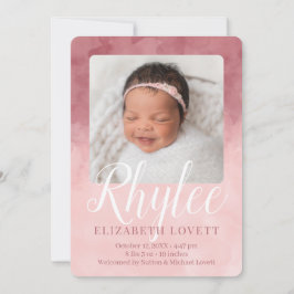 Burgundy och Rosa Ombre Watercolor Birth Meddelande