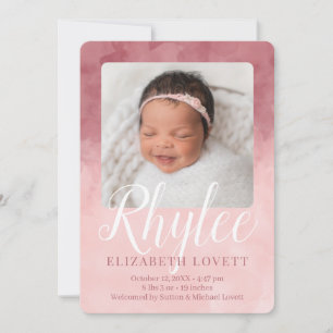 Burgundy och Rosa Ombre Watercolor Birth Meddelande