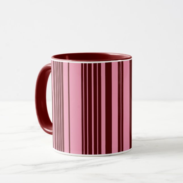 Burgundy och rosa randigt mönster  mugg (Framsida vänster)