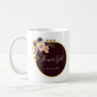 Burgundy och rosenskär, akvarell, blomsterflicka kaffemugg