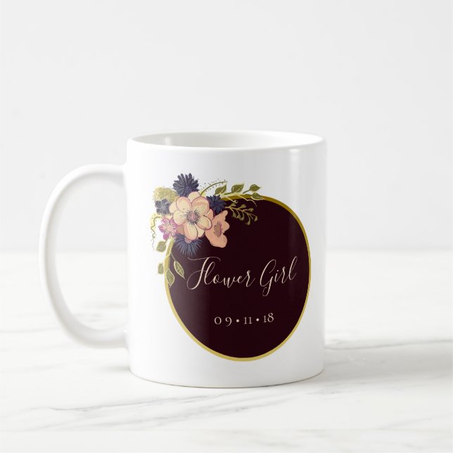 Burgundy och rosenskär, akvarell, blomsterflicka kaffemugg (Vänster)