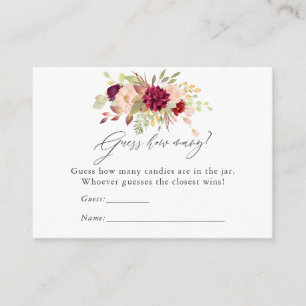 Burgundy och rosfört floral baby shower-godis spel tilläggskort