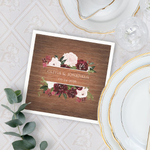 Burgundy och Rustiska Blommigten Bröllop Pappersservett