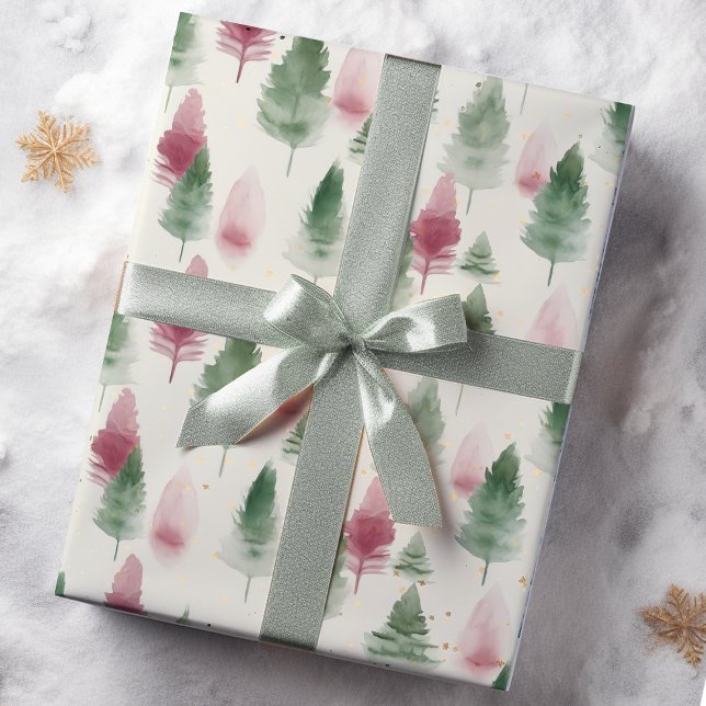 Burgundy och Sage Grönt Gräs Träd Presentpapper (Skapare uppladdad)