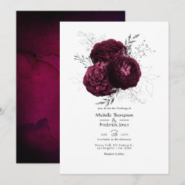 Burgundy och Silver Blommig Bröllop Inbjudningar