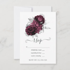 Burgundy och Silver Blommig Bröllop OSA Kort
