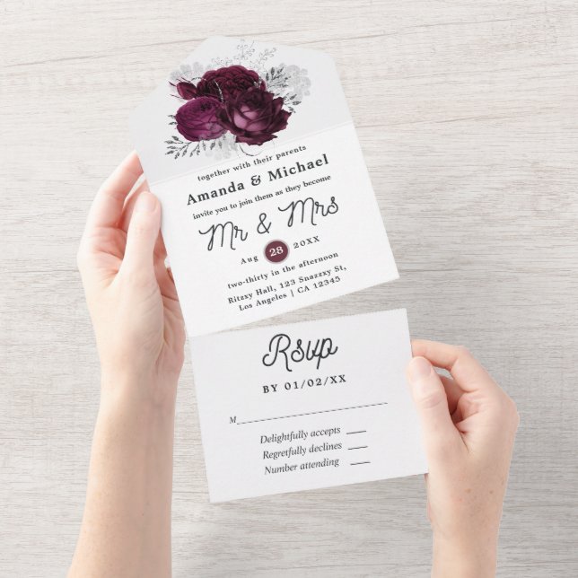 Burgundy och Silver Blommig Bröllopsfest (Tearaway)