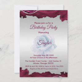 Burgundy och Silver födelsedag Inbjudningar