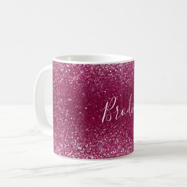 Burgundy och Silver Glitter Kaffemugg (Framsida vänster)