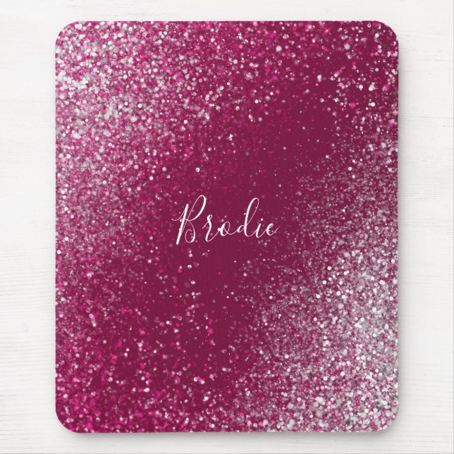 Burgundy och Silver Glitter Musmatta (Framsidan)