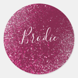 Burgundy och Silver Glitter Runt Klistermärke