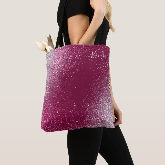 Burgundy och Silver Glitter Tygkasse (Närbild)