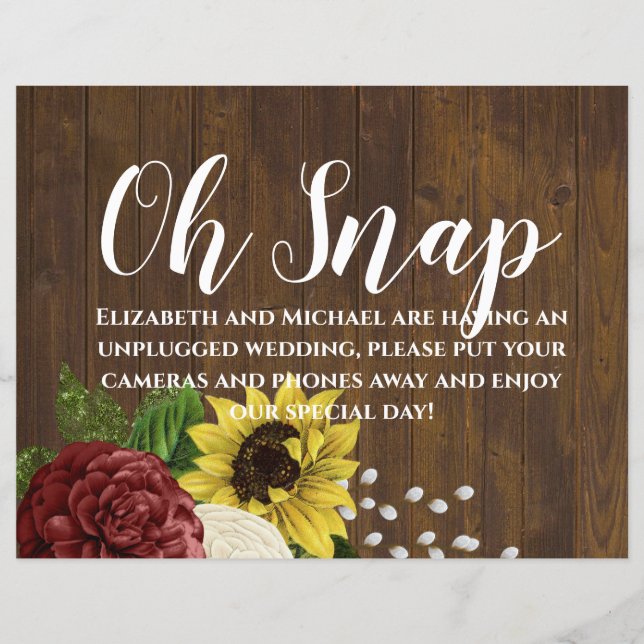 Burgundy och Sunblommor Themsen Bröllop budget (Framsida)