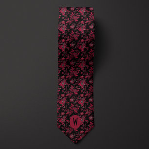 Burgundy och svart blommönster slips