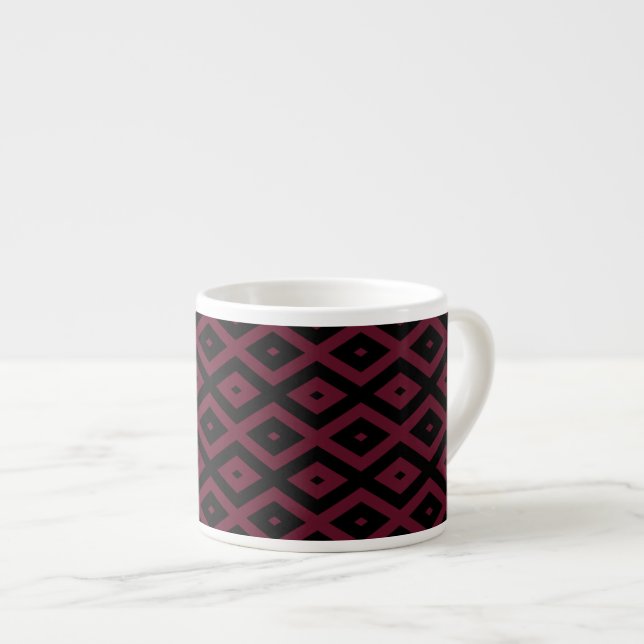 Burgundy och svart diamant mönster espressomugg (Framsida höger)