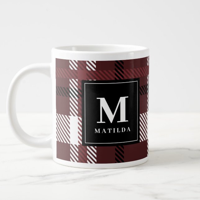 Burgundy och svart tartan - Jul Jumbo Mugg (Vänster)