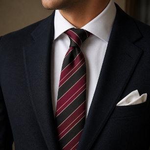 Burgundy och svarta diagonala ränder med guld-pins slips