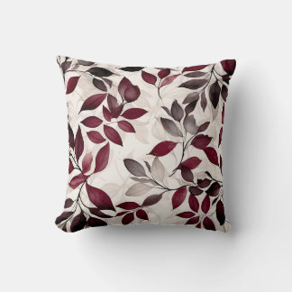 Burgundy och Taupe Löv Kudde
