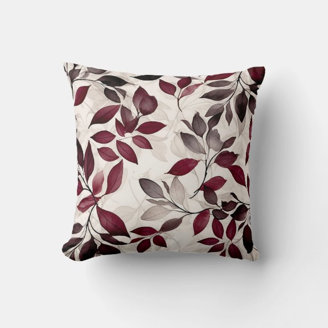 Burgundy och Taupe Löv Kudde (Framsida)