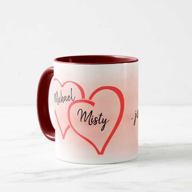 Burgundy och  två Hearts Newlyweds Keepsaky Mugg (Framsida vänster)