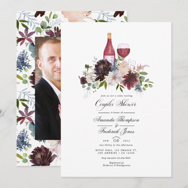 Burgundy och  Vin temat Par Shower Inbjudningar (Fram/baksida)