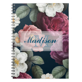 Burgundy och vit Blommigt Monogram Journal/ Anteckningsbok