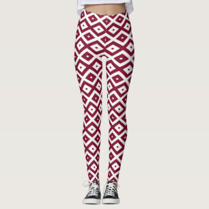 Burgundy och vit diamant mönster leggings