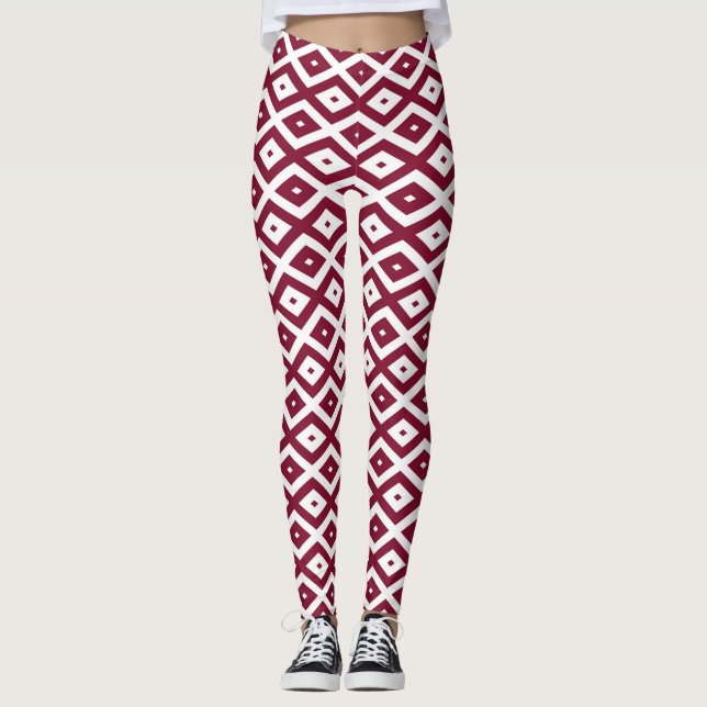Burgundy och vit diamant mönster leggings (Framsida)